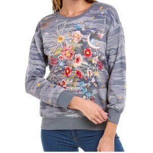 Gray Floral Embroidered Crewneck Sweatshirt